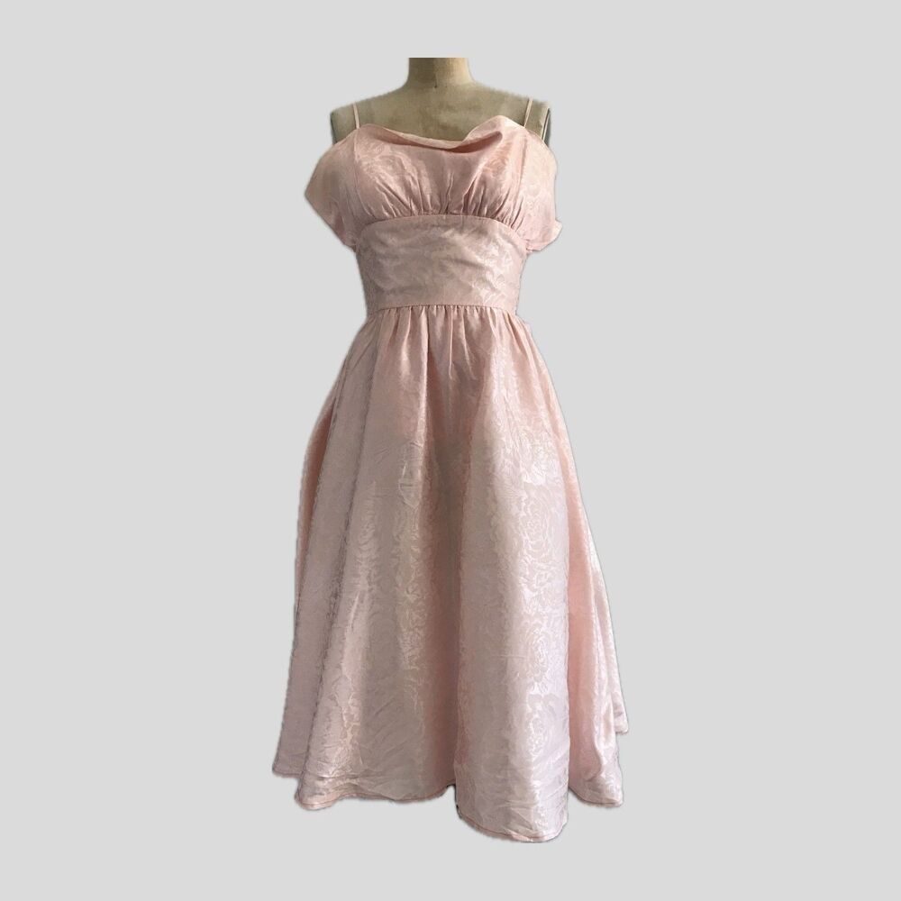 Vintage 1980s Steppin Out Pink Satin Floral Party Cocktail Dress Womens XS/S